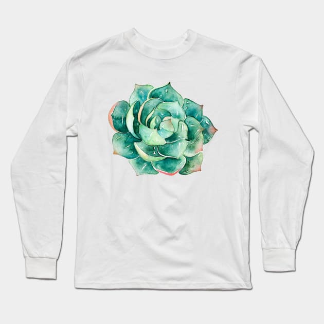 Watercolor hand painted botanical Succulent sticker Long Sleeve T-Shirt by SouthPrints